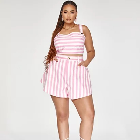FTF x GarnerStyle Linen crop top & short set. Pink and white stripe, size 4x - Picture 6 of 6